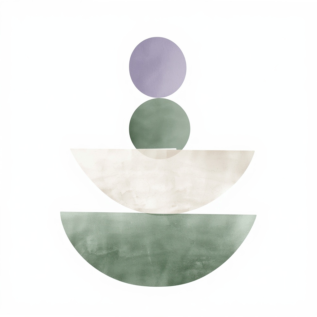 Balanced abstract forms in soft sage and lavender tones representing weekly harmony